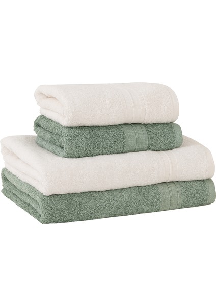Angelina 4'lü Banyo Havlu Seti (50X90 CM/70X140 Cm) - Ekru / Adaçayı fırsatları