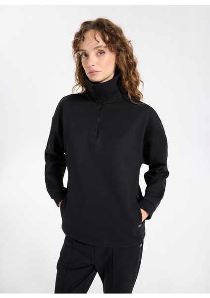 Bato Yaka Baskılı Siyah Kadın Sweatshırt J5WL-SWT7179 modelleri