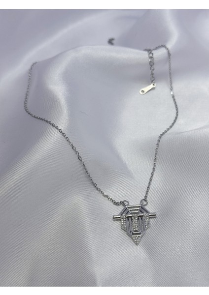 Işıltılı Zirkon Taşlı Gümüş Leyla Kolye Çelik