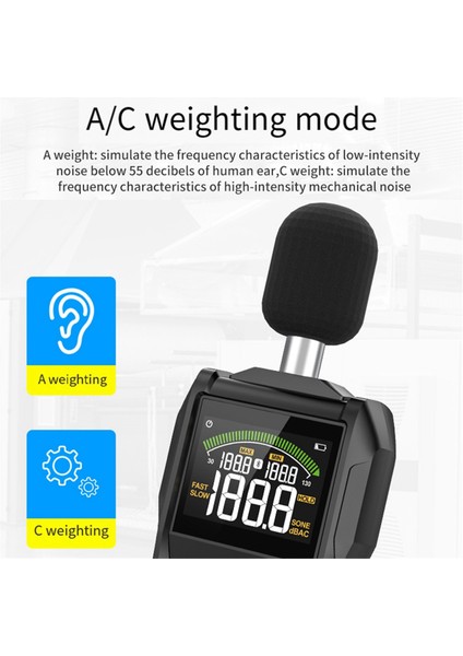 Mestek SL720B Dijital Ses Seviyesi Ölçer 30-130DB Gürültü Desibel Ölçüm Ölçüm Metre LCD Renk Ekran A/c Ağırlık Maksimum/min Değer (Yurt Dışından) indirimleri