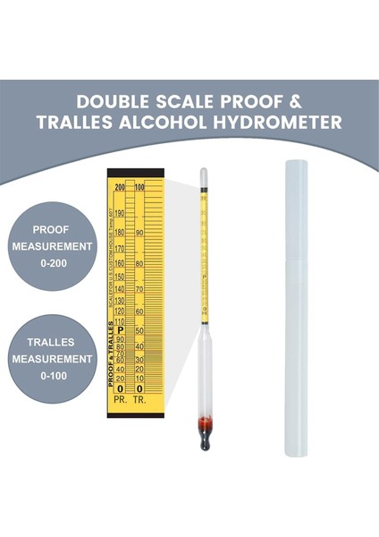 Hidrometre Alkol Ölçer, 0-200 Kanıt ve Tralle Hidrometre, Likör/moonshine Için Alkol Meteri/prova Damıtılmış (Yurt Dışından) fiyatları