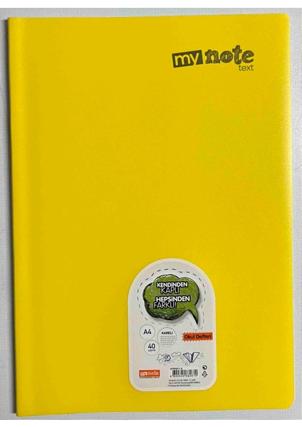 A4 40 Yaprak Kareli Pp Kapak Dikişli Defter Sarı