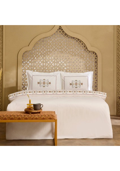 Beluna %100 Pamuk Çift Kişilik Nakışlı Nevresim Takımı Beyaz