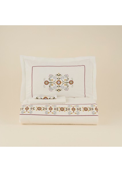 Beluna %100 Pamuk Çift Kişilik Nakışlı Nevresim Takımı Beyaz