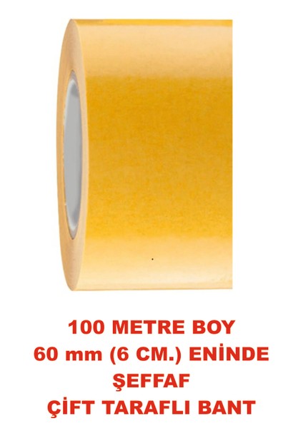 Çift Taraflı Şeffaf Sarı Bant 100 M. Uzunlukta 60 mm Eninde