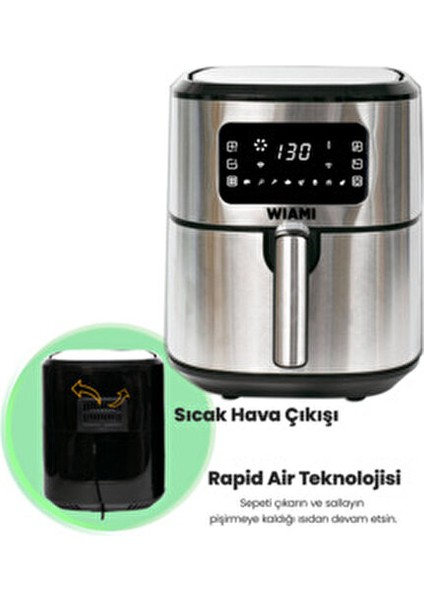 Airfryer 6.5 Lt Akıllı Yağsız Hava Fritözü Metallic indirimleri