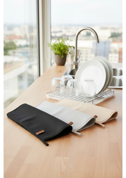 Basic Bulasik Kurutma Mati Kurulama Bezi Kurutma Örtüsü Tezgah Üstü Gri