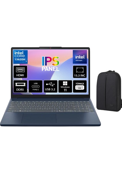 Ideapad Slim 3 Intel Core I7-13620H 24GB Ddr5 1tb SSD 15,3" IPS (1920X1200) Wuxga 300NIT WINDOWS11 Pro Taşınabilir Bilgisayar 83K10061TR & Cimete Çanta