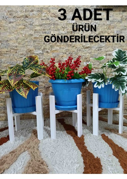 Ahşap Beyaz Saksı Standı Çiçeklik Stantı Saksılık Raf Saksı Altlığı