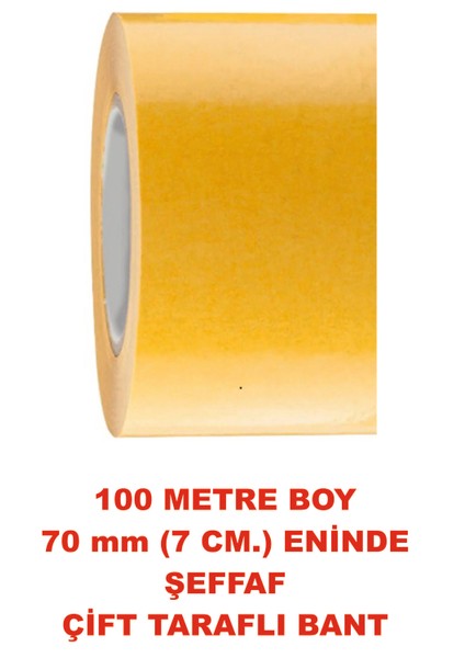 Çift Taraflı Şeffaf Sarı Bant 100 M. Uzunlukta 70 mm Eninde