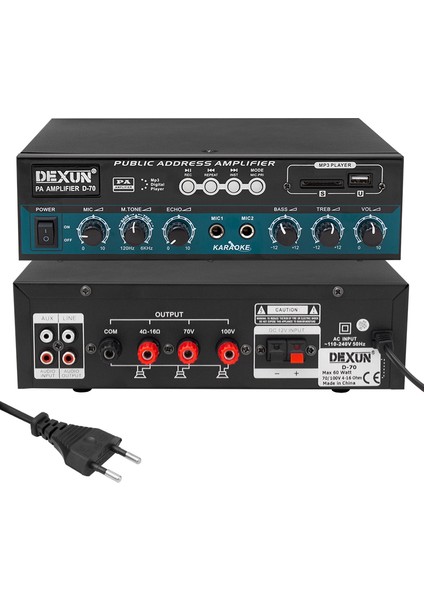 Dexun D-70 50 Watt 100V-70V 4-16 Ohm Usb-Sd-Aux-Bluetooth Destekli Hat Trafolu Anfi fiyatları