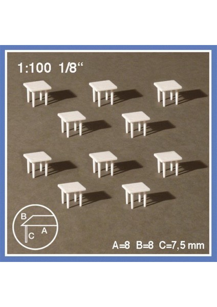 546070 1/100 Ölçek, -Kare Masa-Beyaz-10 Adet