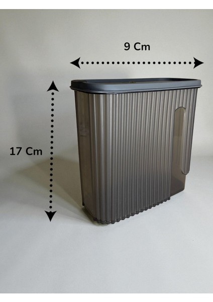 Kapaklı Erzak Saklama Kabı – 1.7 Litre Şeffaf Plastik Gıda Saklama Kutusu | Makarna, Un, Pirinç ve Bakliyat Düzenleyici (Gri Kapaklı)