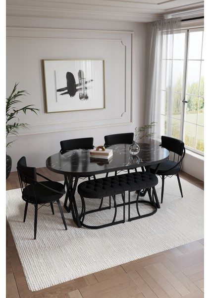 Selenit Mutfak Yemek Masası Takımı- 6 Kişilik Mutfak Masa Sandalye Takımı- Mutfak Masası Takımı