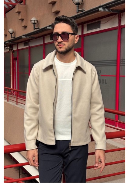 Erkek, Standart-Fit, Fermuar Detaylı, Gömlek Yaka, Kaşe Ceket 626