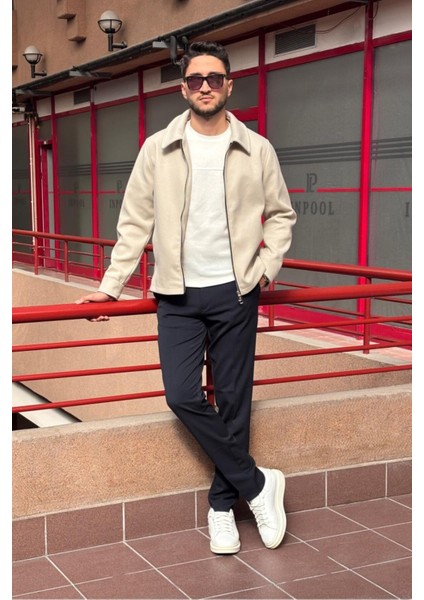 Erkek, Standart-Fit, Fermuar Detaylı, Gömlek Yaka, Kaşe Ceket 626