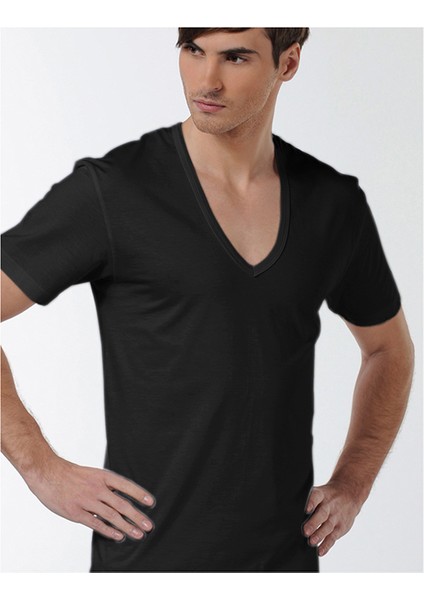 Erkek 0936 Derin V Yaka Beyaz T-Shirt 3'lü