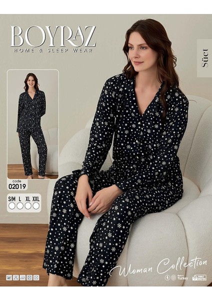 Kadın Ince Süet Boydan Düğmeli Kışlık Pijama Takımı 02019- 1 Adet fiyatları