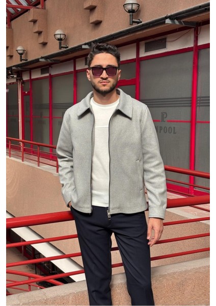 Erkek, Standart-Fit, Fermuar Detaylı, Gömlek Yaka, Kaşe Ceket 626