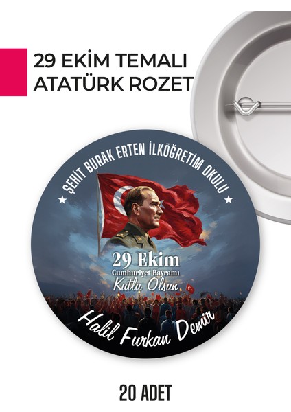 29 Ekim Atatürk Temalı Rozet | Cumhuriyet Bayramı Yaka, Göğüs ve Çanta Aksesuarı