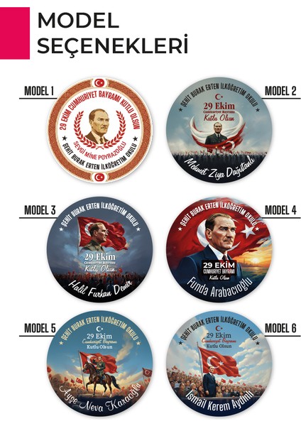 29 Ekim Atatürk Temalı Rozet | Cumhuriyet Bayramı Yaka, Göğüs ve Çanta Aksesuarı modelleri