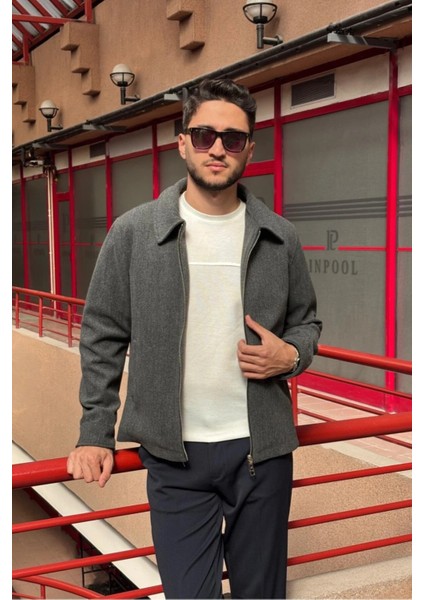 Erkek, Standart-Fit, Fermuar Detaylı, Gömlek Yaka, Kaşe Ceket 626
