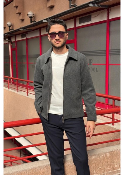 Erkek, Standart-Fit, Fermuar Detaylı, Gömlek Yaka, Kaşe Ceket 626 fırsatları