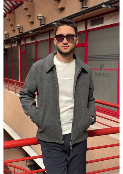 Erkek, Standart-Fit, Fermuar Detaylı, Gömlek Yaka, Kaşe Ceket 626