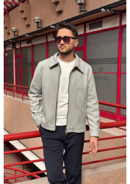 Erkek, Standart-Fit, Fermuar Detaylı, Gömlek Yaka, Kaşe Ceket 626