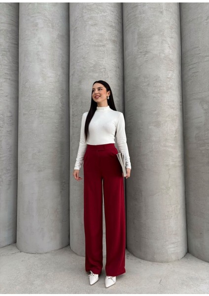 Kadın Likralı Cırt Kapama Bordo Geniş Paçalı Rahat Palazzo Pantolon fiyatları