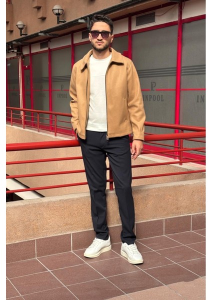 Erkek, Standart-Fit, Fermuar Detaylı, Gömlek Yaka, Kaşe Ceket 626