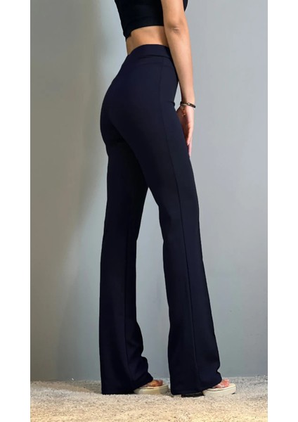 Krep Kumaş Likralı Önü Çimalı Lacivert Kadın Palazzo Pantolon fiyatları