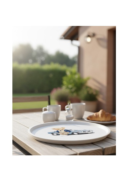 Dekoratif Yuvarlak Sunum Tepsisi 35 cm – Fil Mandala Desen / Ayı Klasik Araba Desen – Servis ve Kahve Tepsisi modelleri