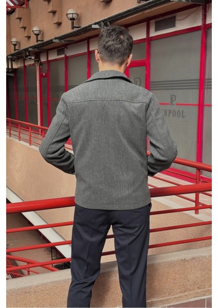 Erkek, Standart-Fit, Fermuar Detaylı, Gömlek Yaka, Kaşe Ceket 626
