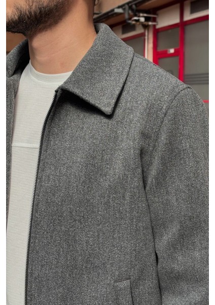 Erkek, Standart-Fit, Fermuar Detaylı, Gömlek Yaka, Kaşe Ceket 626