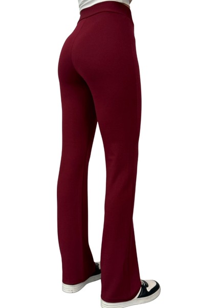 Krep Kumaş Likralı Önü Çimalı Bordo Kadın Palazzo Pantolon fırsatları
