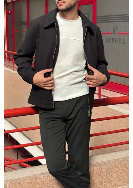 Erkek, Standart-Fit, Fermuar Detaylı, Gömlek Yaka, Kaşe Ceket 626 fırsatları