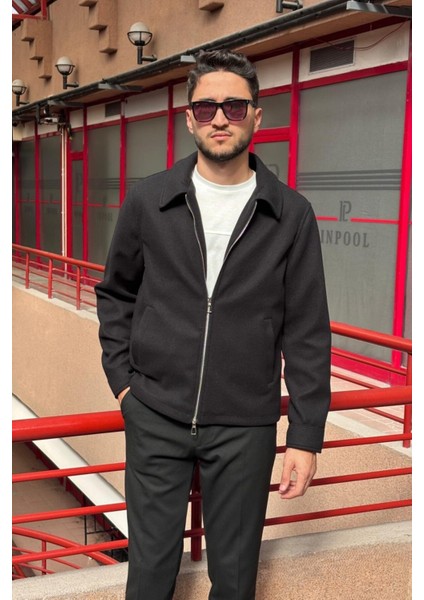 Erkek, Standart-Fit, Fermuar Detaylı, Gömlek Yaka, Kaşe Ceket 626