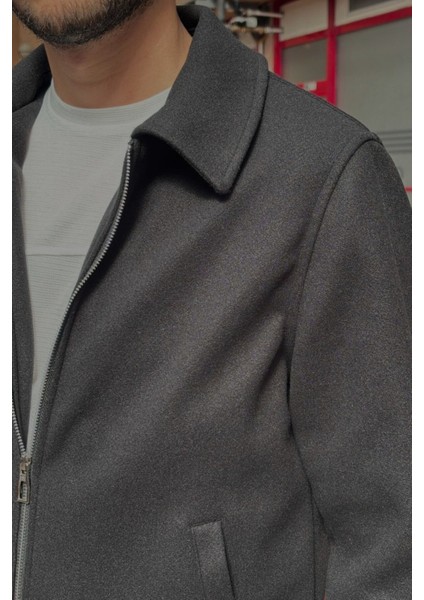 Erkek, Standart-Fit, Fermuar Detaylı, Gömlek Yaka, Kaşe Ceket 626