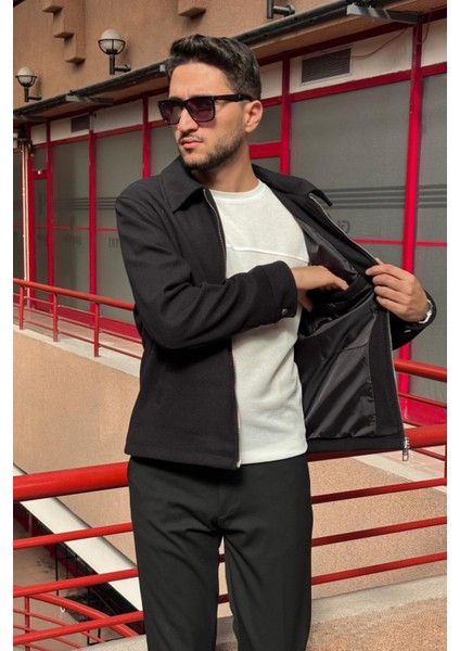 Erkek, Standart-Fit, Fermuar Detaylı, Gömlek Yaka, Kaşe Ceket 626