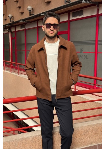 Erkek, Standart-Fit, Fermuar Detaylı, Gömlek Yaka, Kaşe Ceket 626