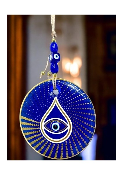 Gold Puantiyeli Mavi Cam Nazar Boncuklu Göz Duvar Süsü modelleri