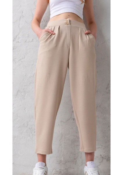 Çift Düğmeli Havuç Model Bilek Boy Kadın Kumaş Pantolon