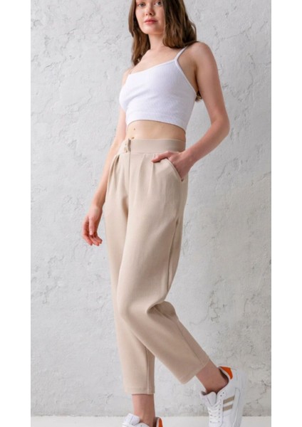 Çift Düğmeli Havuç Model Bilek Boy Kadın Kumaş Pantolon fiyatları