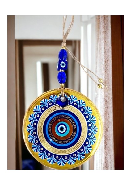 Gold Cam Üzeri Mavi Motifli Nazar Boncuklu Göz Detaylı Duvar Süsü fırsatları