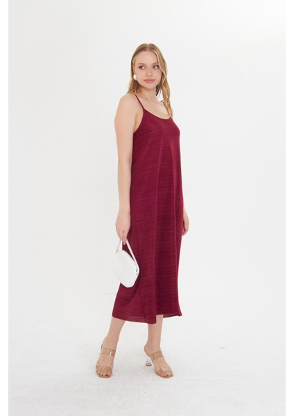 Bordo Kadın Askılı Piliseli Elbise fiyatları