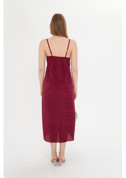 Bordo Kadın Askılı Piliseli Elbise fırsatları