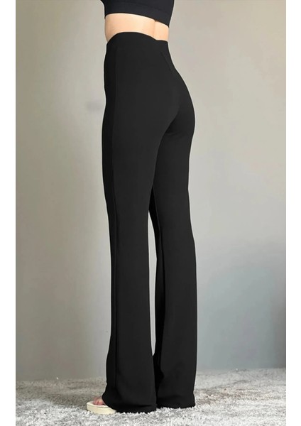 Likralı Siyah Kadın Palazzo Pantolon