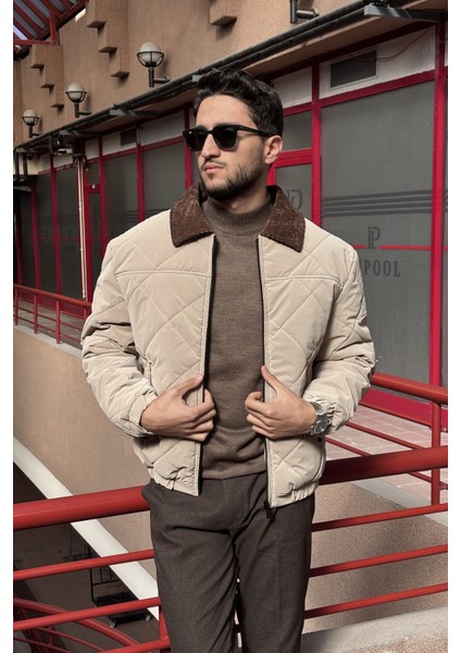 Rahat Kesim, Yakası Kadife Detaylı, Baklava Desen Kapitone, Suya Dayanıklı Ceket 2505