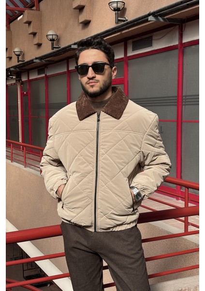 Rahat Kesim, Yakası Kadife Detaylı, Baklava Desen Kapitone, Suya Dayanıklı Ceket 2505